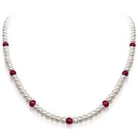 Beloved n Beautiful - Single Line Real Ruby Beads & Freshwater Pearl Necklace for Women (SN306) - thumbnail