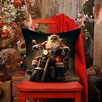 Christmas Santa Transport Double Side Pillow Cover 1PC Xmas Soft Decorative Square Cushion Case Pillowcase for Bedroom Livingroom Sofa Couch Chair miniinthebox - thumbnail