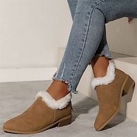 Women's Boots Plus Size Daily Fleece Lined Booties Ankle Boots Block Heel Chunky Heel Pointed Toe Plush Casual Comfort PU Zipper Brown Khaki miniinthebox - thumbnail