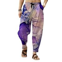 Men's Designer Ethnic Style Trousers Tapered Carrot Pants 3D Print Drawstring Elastic Waist Pants Casual Daily Graphic Prints Comfort Breathable Mid Waist Purple S M L XL XXL Lightinthebox - thumbnail