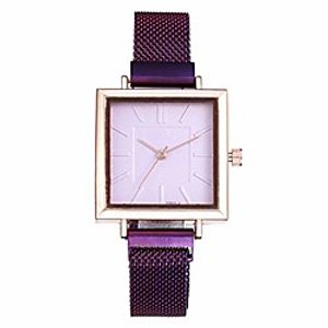 Girl Watch Fashion Magnet Buckle Square Shell Female Simple Quartz Wrist Watch Scale Fashion Watch Mesh Belt Watch Girlfriend Gift,Purple Lightinthebox
