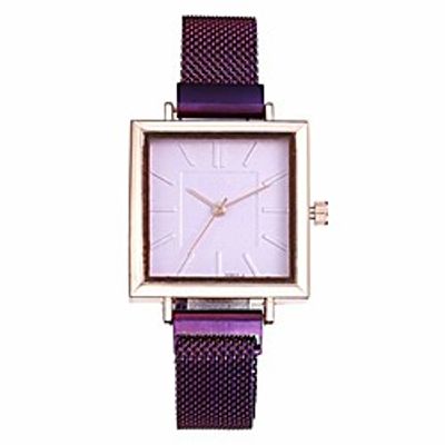 Girl Watch Fashion Magnet Buckle Square Shell Female Simple Quartz Wrist Watch Scale Fashion Watch Mesh Belt Watch Girlfriend Gift,Purple Lightinthebox