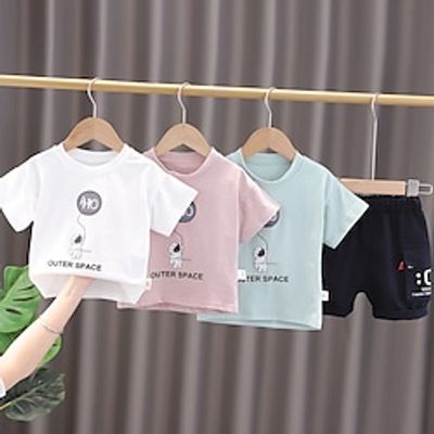Kids Boys T-shirt Shorts Clothing Set 2 Pieces Short Sleeve Blue White Pink Cartoon Letter Ruched Print Street Outdoor Active Daily Regular 1-5 Years miniinthebox Kids Boys T-shirt Shorts Clothing Set 2 Pieces Short Sleeve Blue White Pink Cartoon Letter Ruched Print Street Outdoor Active Daily Regular 1-5 Years miniinthebox