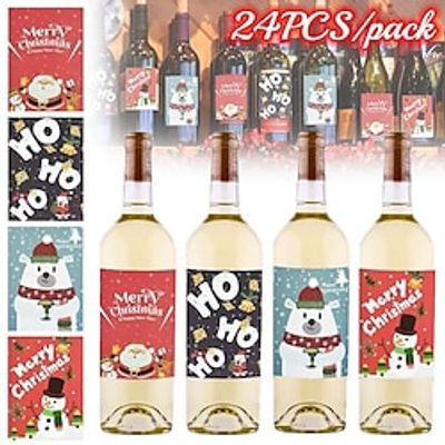 24PCS/pack Christmas Wine Bottle Label Stickers Santa Claus Snowman for Xmas New Year Decorations Home Party DIY Supplies 2024 New Year Decor Xmas Gifts miniinthebox
