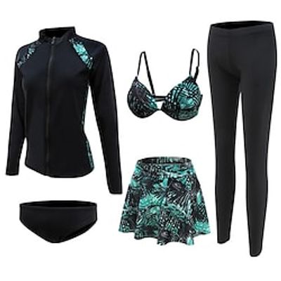 Women's Rashguard Swimsuit Spandex Swimwear Bathing Suit UV Sun Protection UPF50 Breathable Full Body 5-Piece - Swimming Surfing Water Sports Floral / Botanical Autumn / Fall Spring Summer miniinthebox