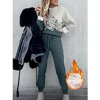Women's Sweatshirt Tracksuit Pants Sets Fleece Lined Floral Blue Drawstring Print Long Sleeve Outdoor Casual Active Daily Round Neck Regular Fit Fall  Winter Lightinthebox - thumbnail