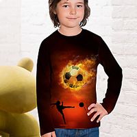 Kids Boys' T shirt Long Sleeve 3D Print Football Red Children Tops Fall Active Regular Fit 4-12 Years Lightinthebox - thumbnail