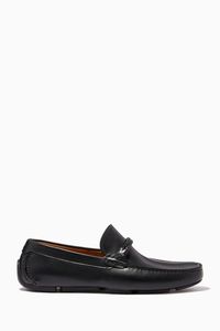 Woven Buckle Driver Loafers in Leather