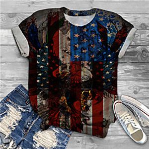 Women's Plus Size Tops T shirt Print Graphic Flag Animal Large Size Crewneck Short Sleeve Basic Big Size XL XXL 3XL 4XL 5XL Black Lightinthebox