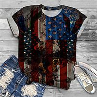 Women's Plus Size Tops T shirt Print Graphic Flag Animal Large Size Crewneck Short Sleeve Basic Big Size XL XXL 3XL 4XL 5XL Black Lightinthebox - thumbnail