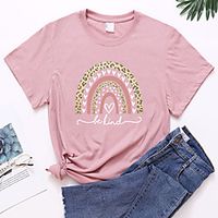 Women's Lucky Valentine's Day Painting T shirt Heart Leopard Print Round Neck Basic Tops Green Gray Pink miniinthebox - thumbnail