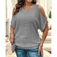 T shirt Tee Women's White Brown Gray Plain Cut Out Cold Shoulder Street Daily Fashion Round Neck Regular Fit S Lightinthebox