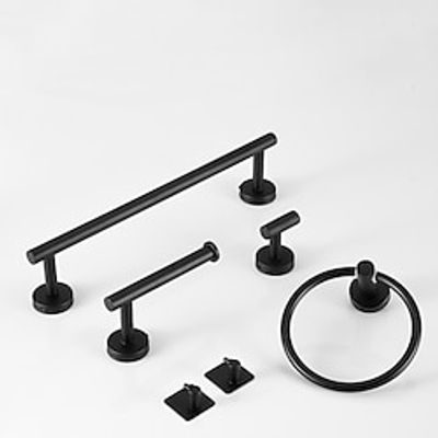 3456pieceSet Towel Bar Towel Rack Bathroom Hardware Black Robe Hook Towel Rail Bar Rack Shelf Hanger Tissue Toilet Roll Paper Holder Wall Bathroom Accessories Lightinthebox