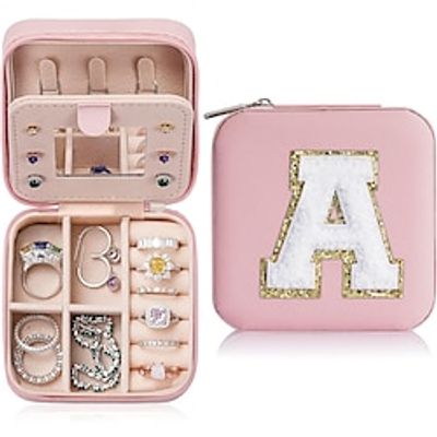 Trendy Travel Jewelry Case, Personalized Gifts,Pink Travel Jewelry Box,Birthday Gifts for Women Valentine's Day Gifts  for Teens Girls Initial Travel Jewelry Case Lightinthebox