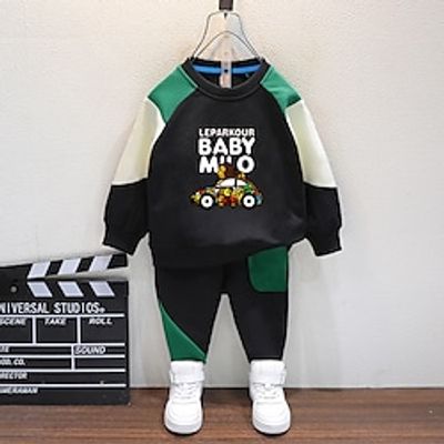 2 Pieces Kids Boys Hoodie  Pants Clothing Set Outfit Color Block Letter Car Long Sleeve Cotton Set Vacation Fashion Casual Winter Fall 3-10 Years Green Orange miniinthebox