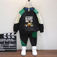 2 Pieces Kids Boys Hoodie  Pants Clothing Set Outfit Color Block Letter Car Long Sleeve Cotton Set Vacation Fashion Casual Winter Fall 3-10 Years Green Orange miniinthebox - thumbnail