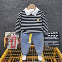 Boys autumn suit 2020 spring and autumn new Korean children's clothing children's western style lapel striped top + jeans