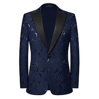 Men's Party Business Blazer Regular Regular Fit Plants White Black Dark Navy 2022 Lightinthebox - thumbnail