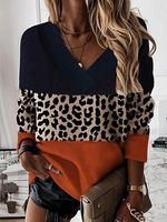 Long Sleeve Casual Printed V Neck T-shirt