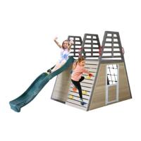 Megastar Adventure Playbox Backyard Wooden Playground With Plastic Slide & Climbing Wall - 313X160X195 Cm