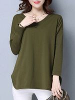 Irregular Splited Solid Color Women T-shirts