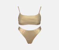 Womens 2 Piece Medallion Metallic Bralette Bikini Set  Gold - thumbnail