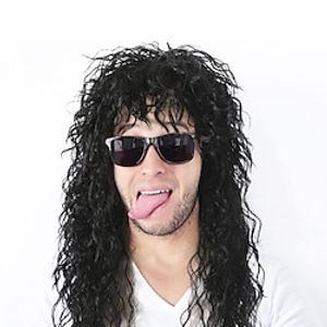 Funny mens   Wig Cosplay  Wig 80s Deep Curly Afro Curly Layered Haircut Machine Made Wig 14 inch Black Synthetic Hair Men Creative Cool Classic Natural Black / Daily Wear miniinthebox