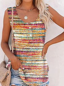 Women Sleeveless Round Neck Printed Casual T-shirt