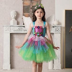 Kids Little Girls' Dress Flower colour Strap Dress Party Performance Mesh Patchwork Light Green Midi Sleeveless Princess Cute Dresses Spring Summer Slim 3-10 Years Lightinthebox