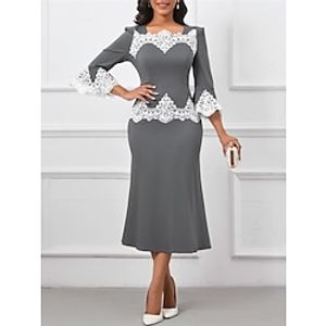Women's Party Dress Lace Dress Cocktail Dress Midi Dress Gray 34 Length Sleeve Pure Color Lace Spring Fall Winter Square Neck Fashion Winter Dress Office Vacation 2023 S M L XL XXL 3XL Lightinthebox