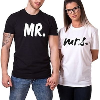 Couple Tshirt Letter 1pc Couple's Men's Women's T shirt Tee Crew Neck Black-White Valentine's Day Daily Short Sleeve Print Fashion Casual Lightinthebox