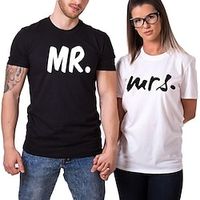 Couple Tshirt Letter 1pc Couple's Men's Women's T shirt Tee Crew Neck Black-White Valentine's Day Daily Short Sleeve Print Fashion Casual Lightinthebox - thumbnail