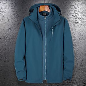 Men's Outdoor Jacket Daily Work Fall Winter Regular Coat Zipper Stand Collar Regular Fit Waterproof Warm Elegant Casual Jacket Long Sleeve Plain Pocket Blue Black Red  Removable Hood Lightinthebox