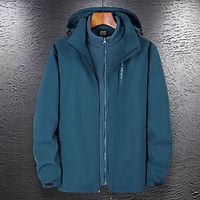 Men's Outdoor Jacket Daily Work Fall Winter Regular Coat Zipper Stand Collar Regular Fit Waterproof Warm Elegant Casual Jacket Long Sleeve Plain Pocket Blue Black Red  Removable Hood Lightinthebox - thumbnail