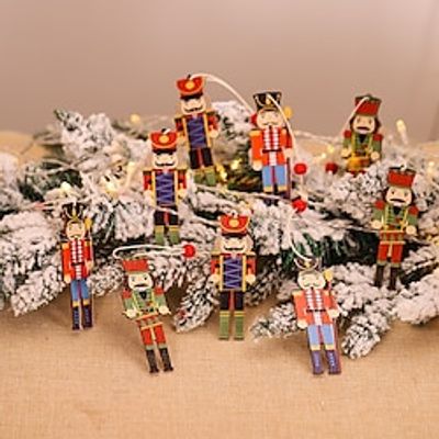 Christmas Decorations Creative Printed Cute Walnut Soldier Wooden Pendant Colorful Printed Christmas Tree Accessories. Lightinthebox
