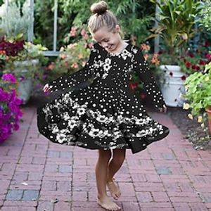 Girls' 3D Floral Dress Long Sleeve 3D Print Fall Winter Sports  Outdoor Daily Holiday Cute Casual Beautiful Kids 3-12 Years Casual Dress A Line Dress Above Knee Polyester Regular Fit miniinthebox