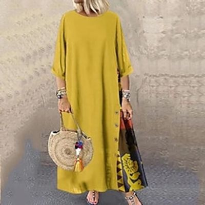 Women's Plus Size Holiday Dress Print Crew Neck Print Long Sleeve Winter Fall Vintage Casual Maxi long Dress Daily Holiday Dress Lightinthebox
