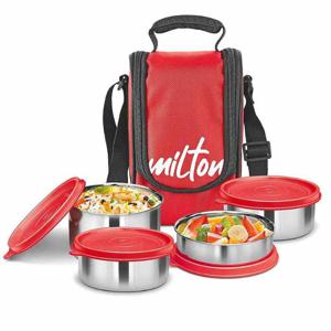 Milton Tasty 4 Stainless Steel Containers With Lunch Bag - Red MT_TSS4_RD