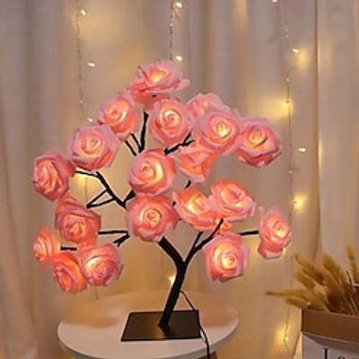 Valentine's Day Rose Flower Tree Lamp 24 Heads Rose Table Light USB Plug Lamp For Wedding Party Decoration Night Lights Lightinthebox