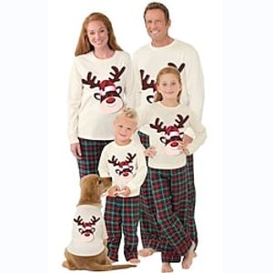 Family Look Christmas Pajamas Plaid Deer Indoor Beige Long Sleeve Daily Matching Outfits miniinthebox