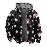 Santa Claus Snowflake Merry Christmas Casual Men's Fleece Jacket Coat Hoodie Jacket Christmas Daily Wear Vacation Winter Hooded Long Sleeve Black Red Navy Blue S M L Polyester Jacket Lightinthebox - thumbnail