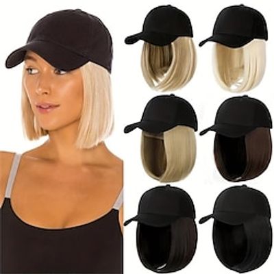 Baseball Cap Wig Synthetic Wig Straight Middle Part Wig Short Black A1 A2 A3 A4 Synthetic Hair Women's Fashionable Design Natural Easy to Carry Blonde Black Brown miniinthebox