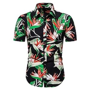 Men's Shirt Summer Hawaiian Shirt Button Up Shirt Summer Shirt Casual Shirt Black Apricot Short Sleeve Flower  Plants Shirt Collar Outdoor Going out Print Clothing Apparel Streetwear Stylish Casual Lightinthebox