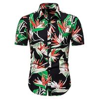 Men's Shirt Summer Hawaiian Shirt Button Up Shirt Summer Shirt Casual Shirt Black Apricot Short Sleeve Flower  Plants Shirt Collar Outdoor Going out Print Clothing Apparel Streetwear Stylish Casual Lightinthebox - thumbnail