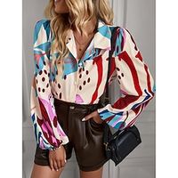 Women's Shirt Blouse Red Graphic Button Print Long Sleeve Casual Basic Shirt Collar Regular S Lightinthebox - thumbnail