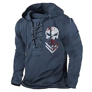 Men's Pullover Hoodie Sweatshirt Pullover Black Army Green Navy Blue Gray Hooded Skull Graphic Prints Lace up Print Casual Daily Sports 3D Print Basic Streetwear Designer Spring   Fall Clothing Lightinthebox