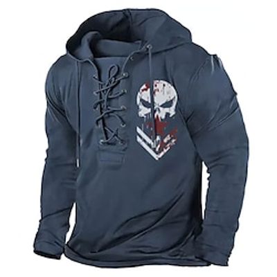 Men's Pullover Hoodie Sweatshirt Pullover Black Army Green Navy Blue Gray Hooded Skull Graphic Prints Lace up Print Casual Daily Sports 3D Print Basic Streetwear Designer Spring   Fall Clothing Lightinthebox