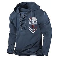 Men's Pullover Hoodie Sweatshirt Pullover Black Army Green Navy Blue Gray Hooded Skull Graphic Prints Lace up Print Casual Daily Sports 3D Print Basic Streetwear Designer Spring   Fall Clothing Lightinthebox - thumbnail