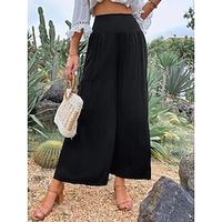 Women's Wide Leg Pants Trousers Linen Cotton Blend Plain Wide Leg Full Length Casual Daily Going out Weekend Black White S M Spring  Summer Lightinthebox