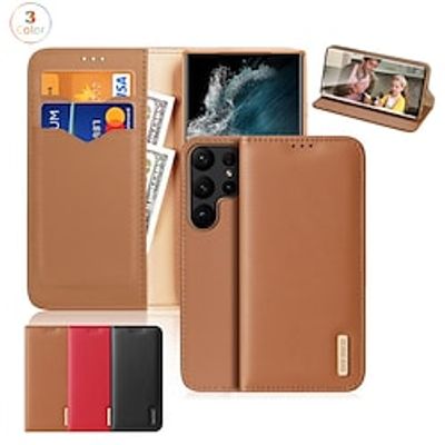 Phone Case For Samsung Galaxy Wallet Card S23 Ultra Plus Wallet Flip Full Body Protective Solid Colored Genuine Leather Lightinthebox